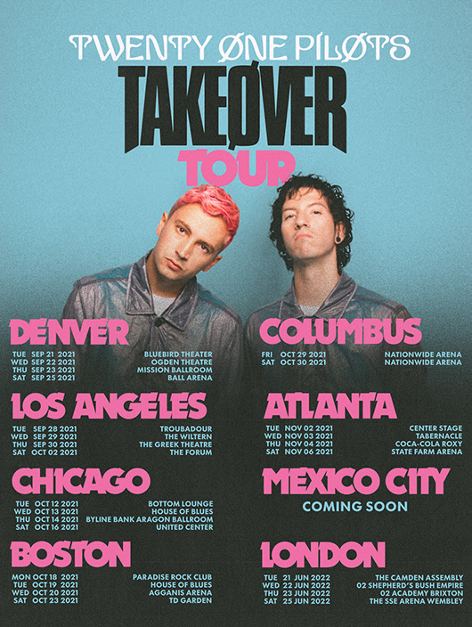 twenty one pilots announce TAKEØVER TOUR with multiple stops in each city