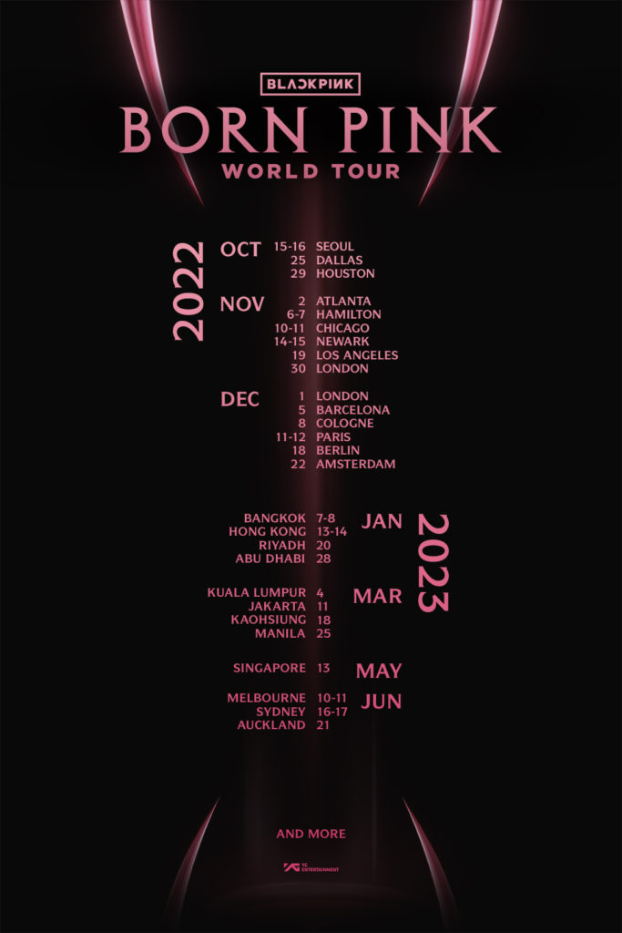 World Tour dates for BLACKPINK's BORN PINK tour