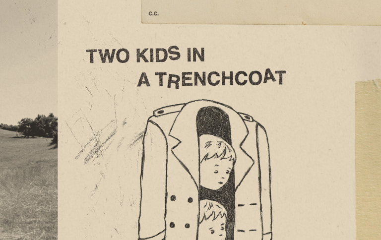 comfort club two kids in a trench coat
