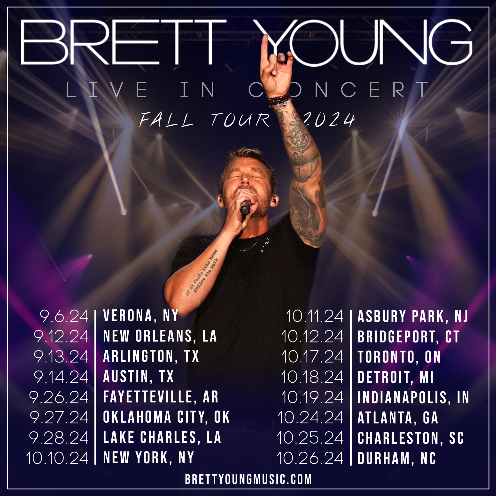 Brett Young shares dates for his Fall 2024 Live in Concert tour