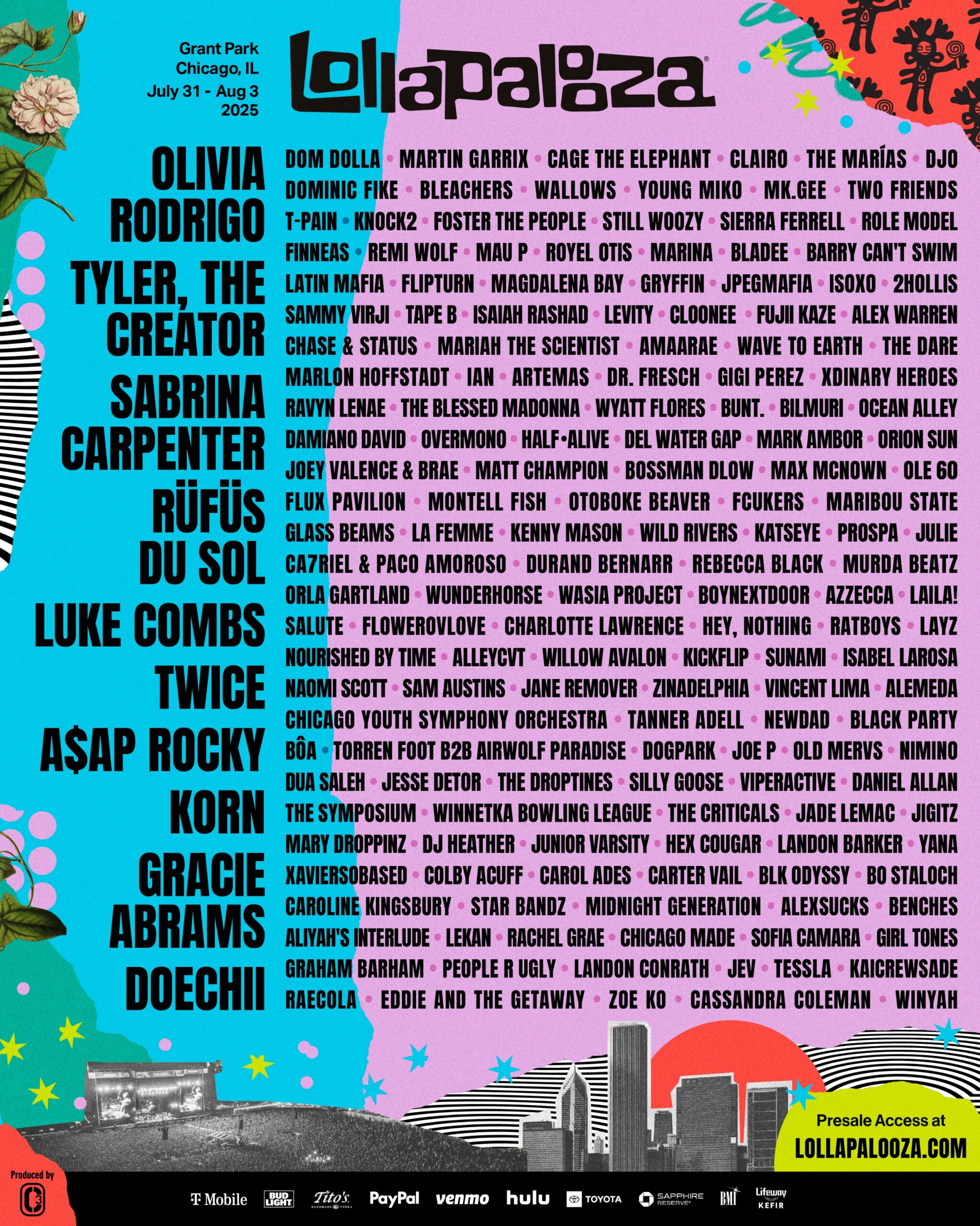 Lollapalooza announces 2025 lineup with Olivia Rodrigo, Luke Combs ...